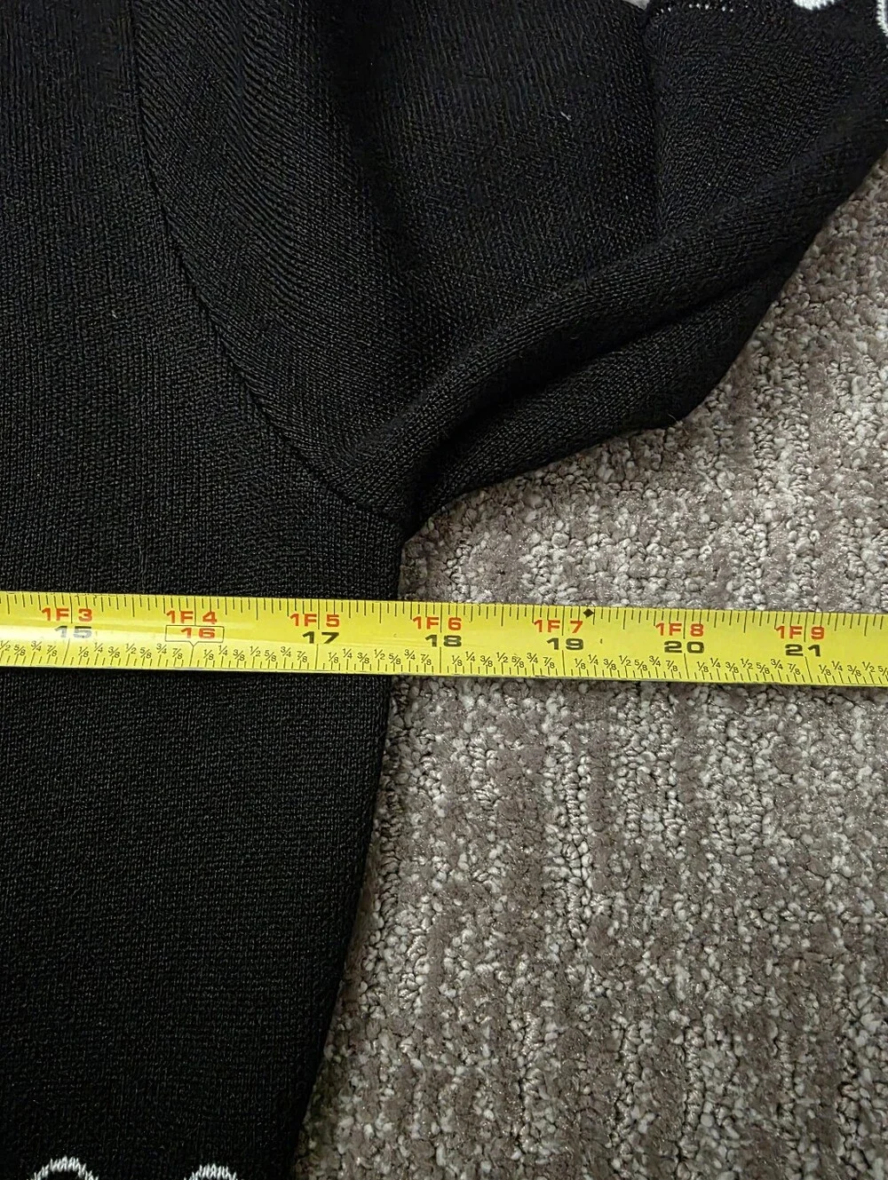 Black Sweater Dress Geometric Details Bell Sleeve 60s Mod Preppy Retro Medium
